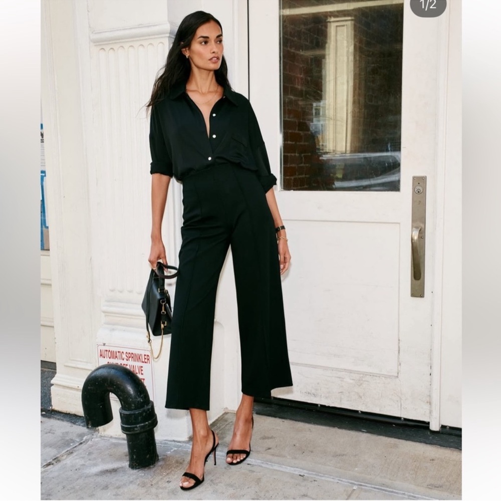 NWT SPANX Classic Black Ponte Cropped Wide Leg Pants Sz XL Petite Basic